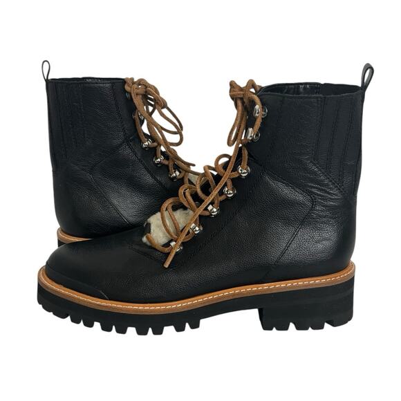 Marc Fisher LTD  Izzie Shearling Lug Sole Black Lace Up Ankle Boot Size 9 NEW - Picture 3 of 11